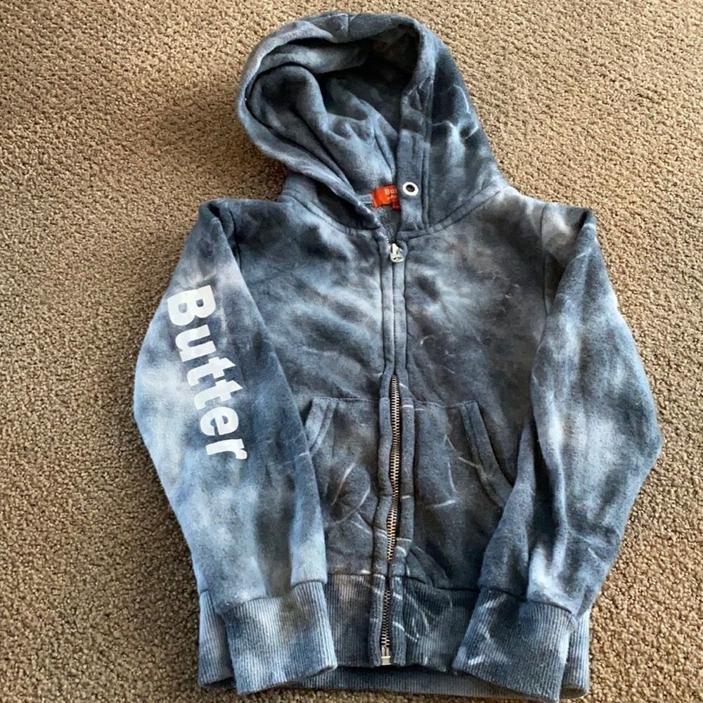 Butter Grey Tie Dye Zip up Hoodie w Sparkle Heart